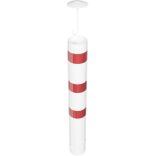 Barrier bollard | Steel tube  193 x 3.6 mm | stationary | for setting in concrete | hot-dip galvanized and white coatedwith three red reflecting stripes | total length: 1500 mm | with steel cap with concrete anchor